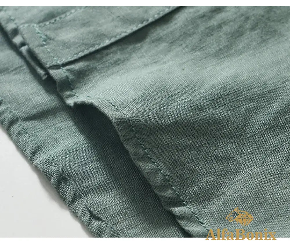 Summer New Casual Cargo Short Sleeve Shirts for Men Pure Linen Simple Slim Thin Men Clothing BL993