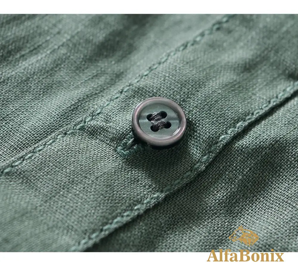 Summer New Casual Cargo Short Sleeve Shirts for Men Pure Linen Simple Slim Thin Men Clothing BL993