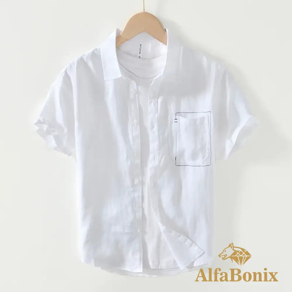 Summer New Casual Cargo Short Sleeve Shirts for Men Pure Linen Simple Slim Thin Men Clothing BL993 WHITE / 3XL (Asian