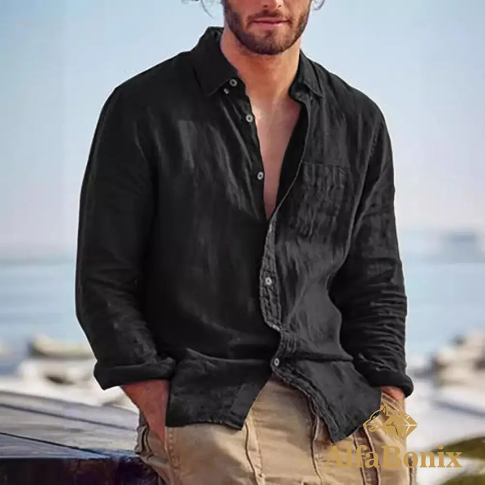 2024 New Summer Standing-collar Cotton and Linen Casual Shirt Youth Cotton and Linen Solid Color Slim-fit Ordinary