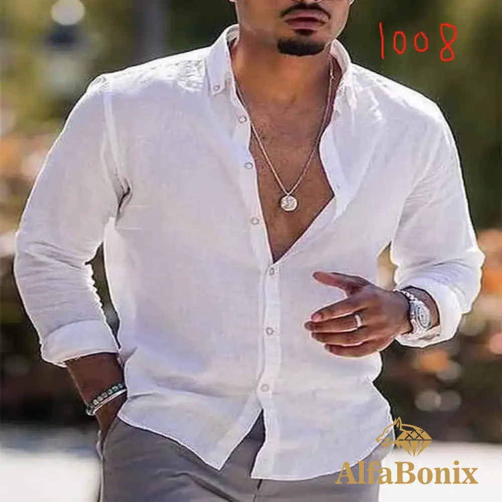 2024 New Summer Standing-collar Cotton and Linen Casual Shirt Youth Cotton and Linen Solid Color Slim-fit Ordinary