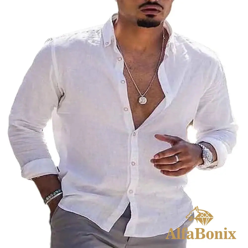 2024 New Summer Standing-collar Cotton and Linen Casual Shirt Youth Cotton and Linen Solid Color Slim-fit Ordinary