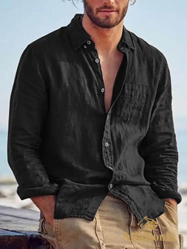 2024 New Summer Standing-collar Cotton and Linen Casual Shirt Youth Cotton and Linen Solid Color Slim-fit Ordinary