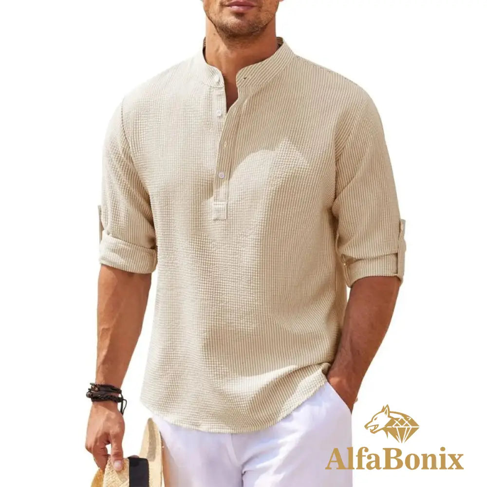 Camisa de Linho Beach Wear Cáqui / P Camisa de Linho Beach Wear