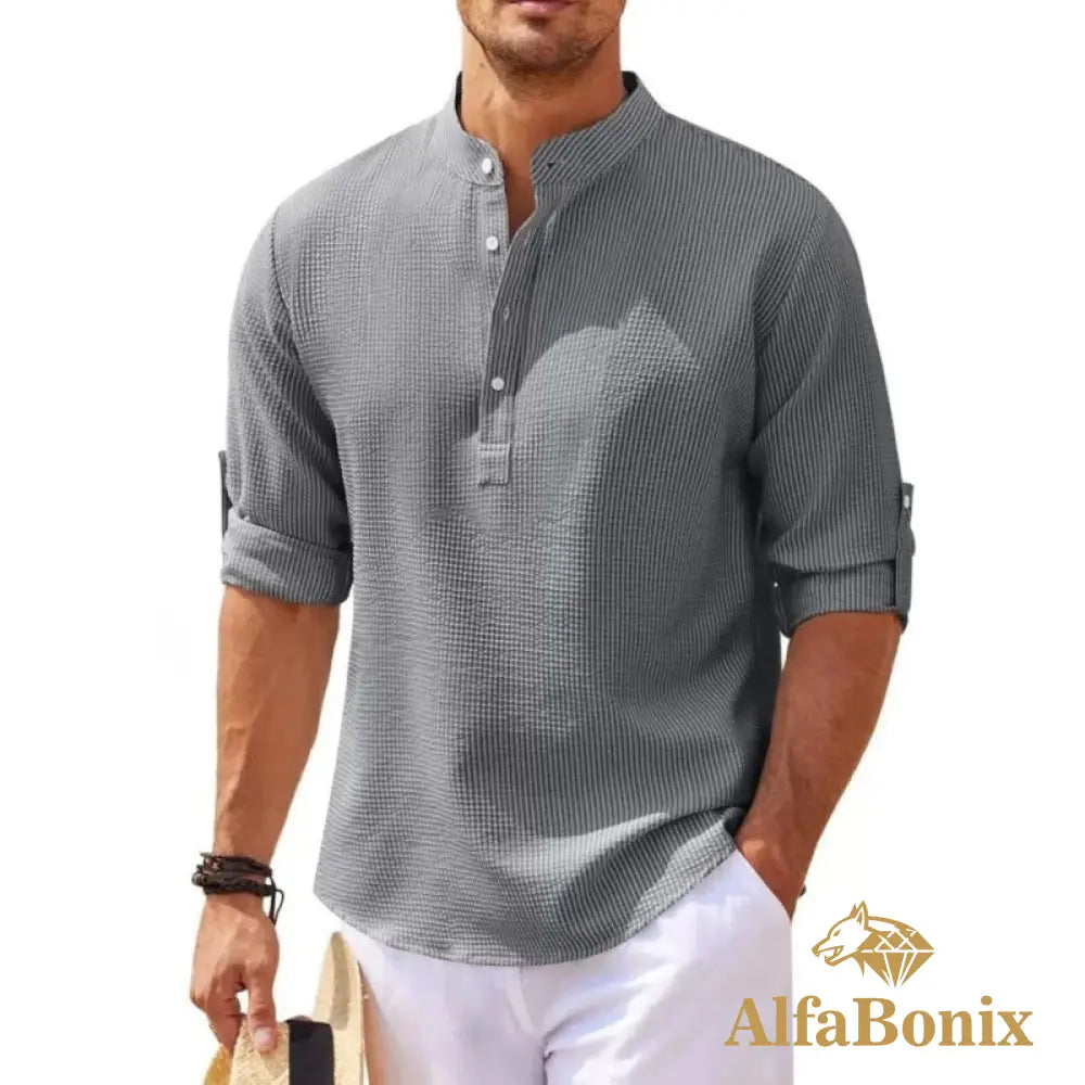 Camisa de Linho Beach Wear Cinza / P Camisa de Linho Beach Wear