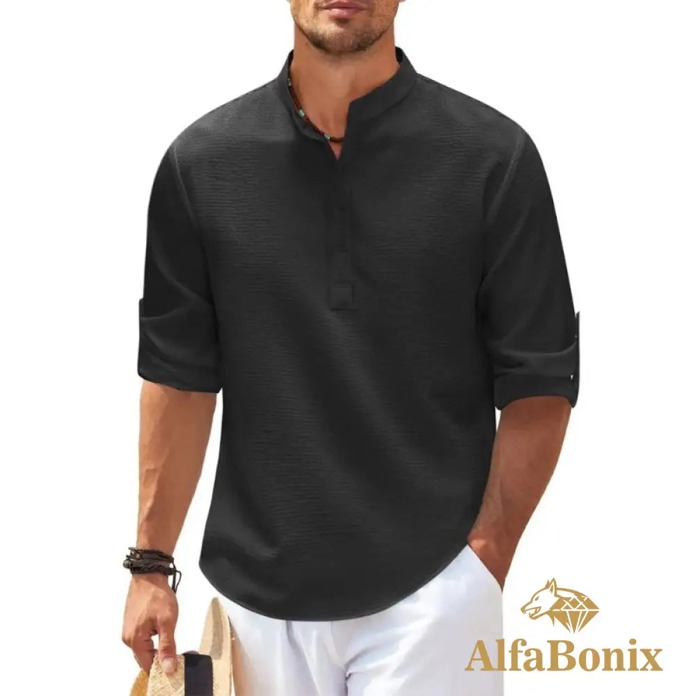 Camisa de Linho Beach Wear Preto / P Camisa de Linho Beach Wear