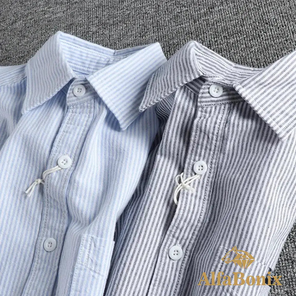 Autumn New Vintage Trendy Men’s Striped Long Sleeve Shirt Simple Pocket Artistic Commuting Casual Versatile Shirt