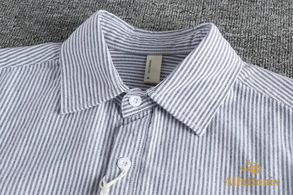 Autumn New Vintage Trendy Men’s Striped Long Sleeve Shirt Simple Pocket Artistic Commuting Casual Versatile Shirt