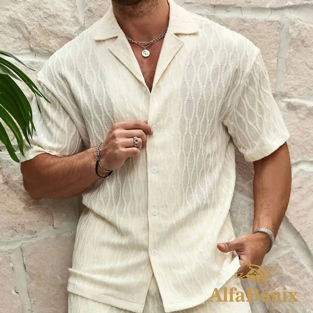 2025 spring and summer new casual suit men’s loose and comfortable short-sleeved shirt men’s fashion cotton and linen