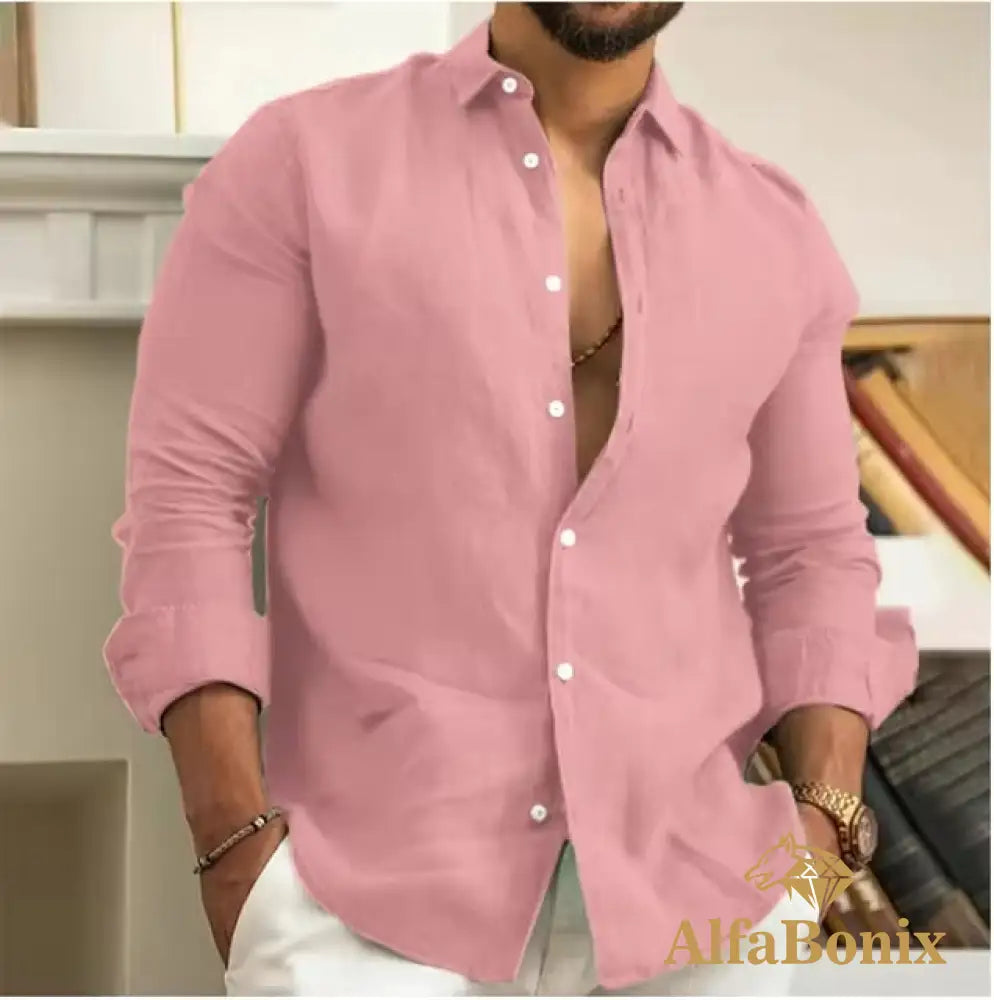 Camisa de Linho Premium Hombre Rosa / P Camisa de Linho Premium Hombre - Grupo 10