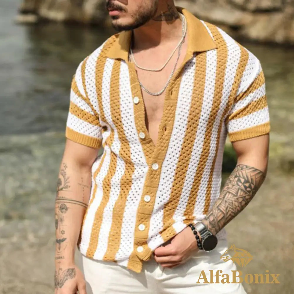 Camisa De Malha Respirável Alfa Beach Lapel