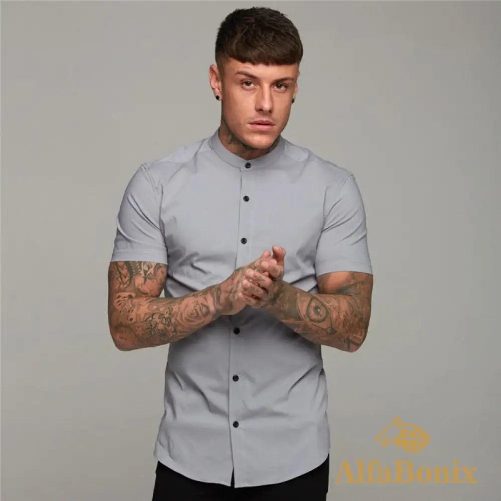 Camisa Masculina Slim Fit Cinza / P