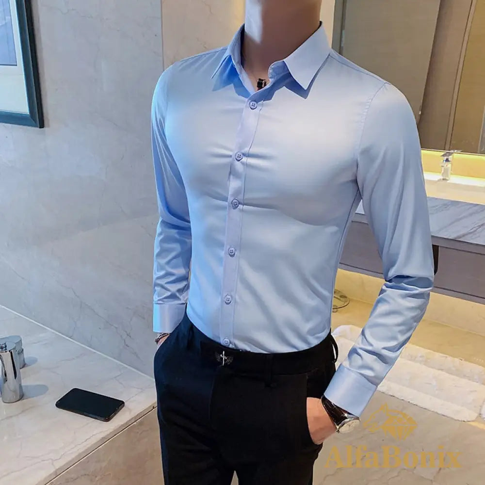 Camisa Masculina Social Slim Fit Britanic Azul Claro / Pp