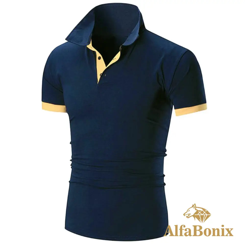 Camisa Polo Raff Azul Marinho E Amarelo / Pp