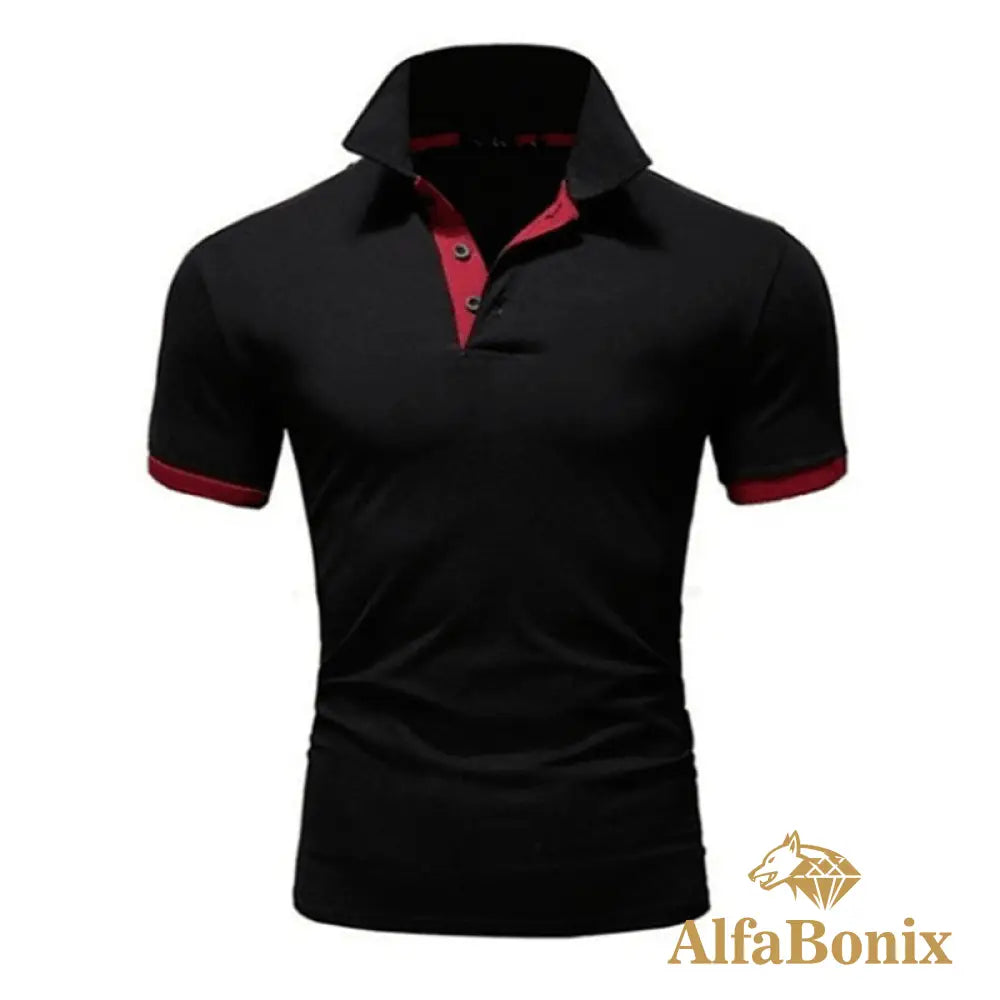 Camisa Polo Raff Preto E Vermelho / Pp