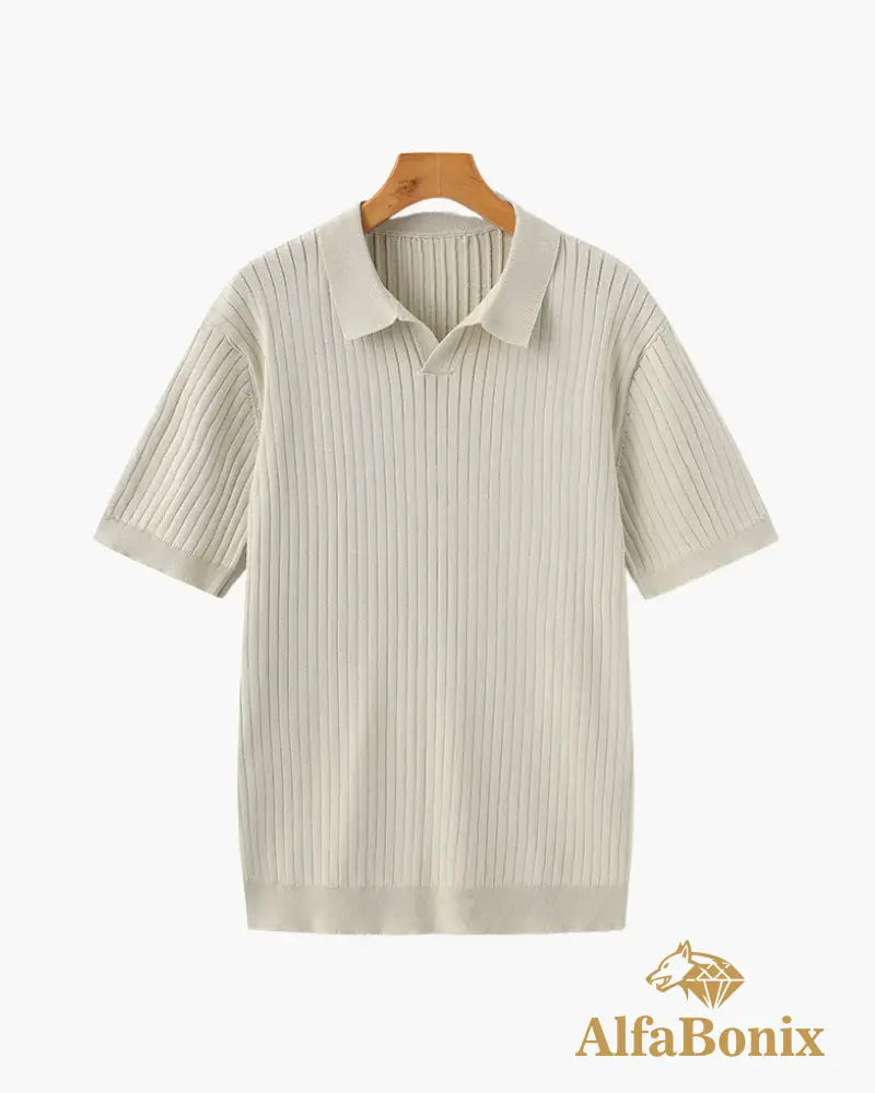 Premium Ribbed Knit Polo BEIGE / XS