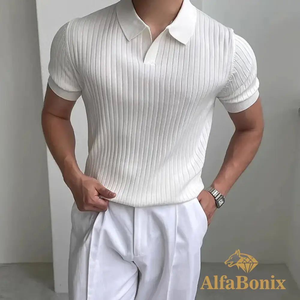 Camisa Polo Masculina Slim Fit - Listrada Decote Em V Estilo Casual Para O Verão