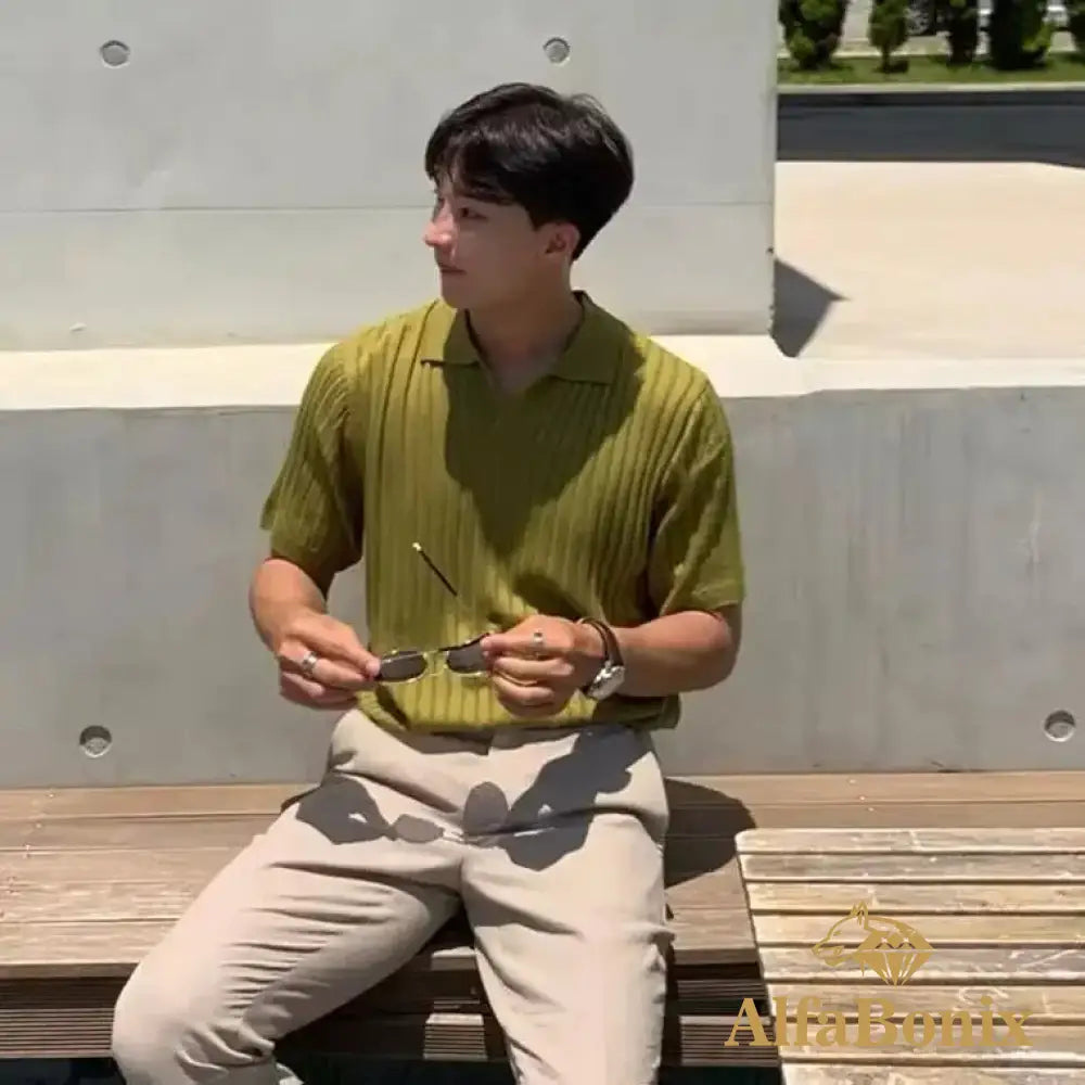 Camisa Polo Masculina Slim Fit - Listrada Decote Em V Estilo Casual Para O Verão