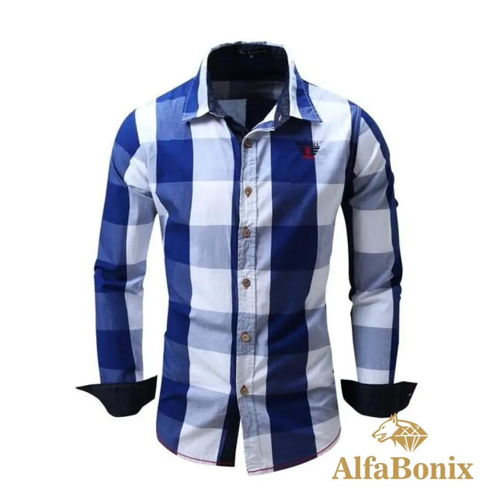 Camisa Social Plaid Azul / P