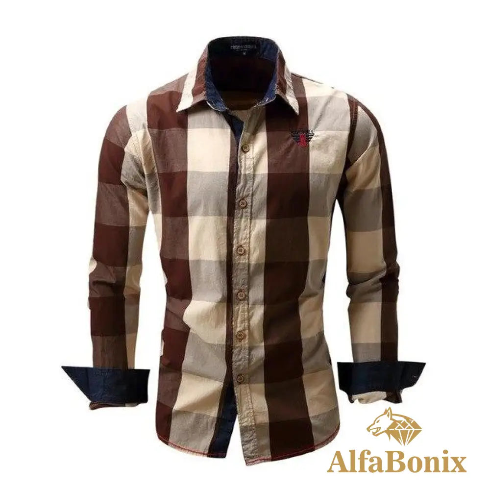 Camisa Social Plaid Marrom / P