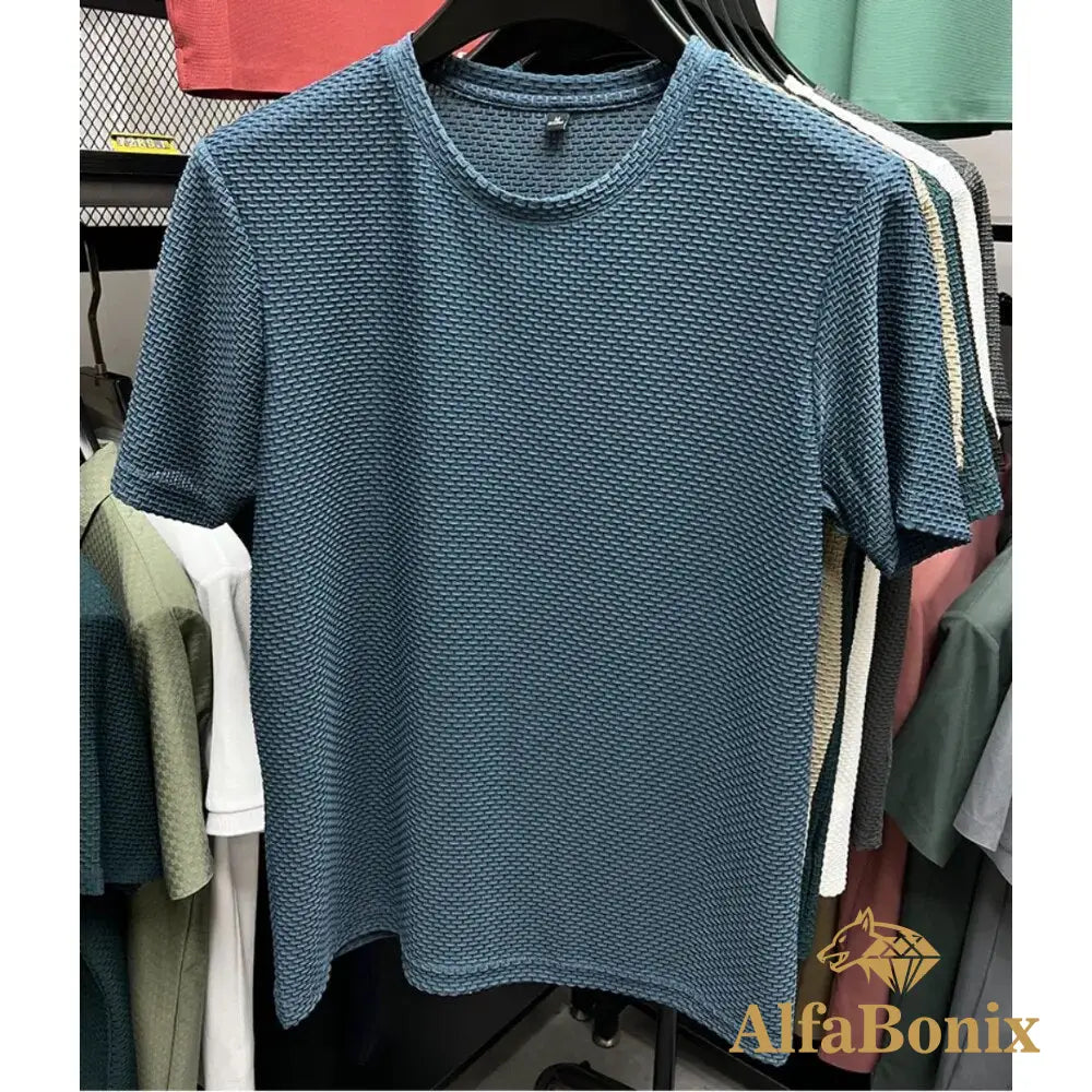 High-End Ice Silk Breathable Short Sleeved T-Shirts O Neck Summer Thin Mesh Loose Elasticity T