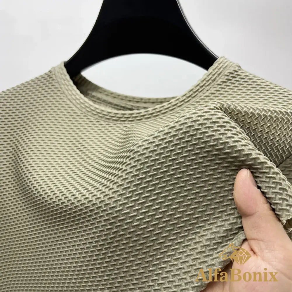 High-End Ice Silk Breathable Short Sleeved T-Shirts O Neck Summer Thin Mesh Loose Elasticity T