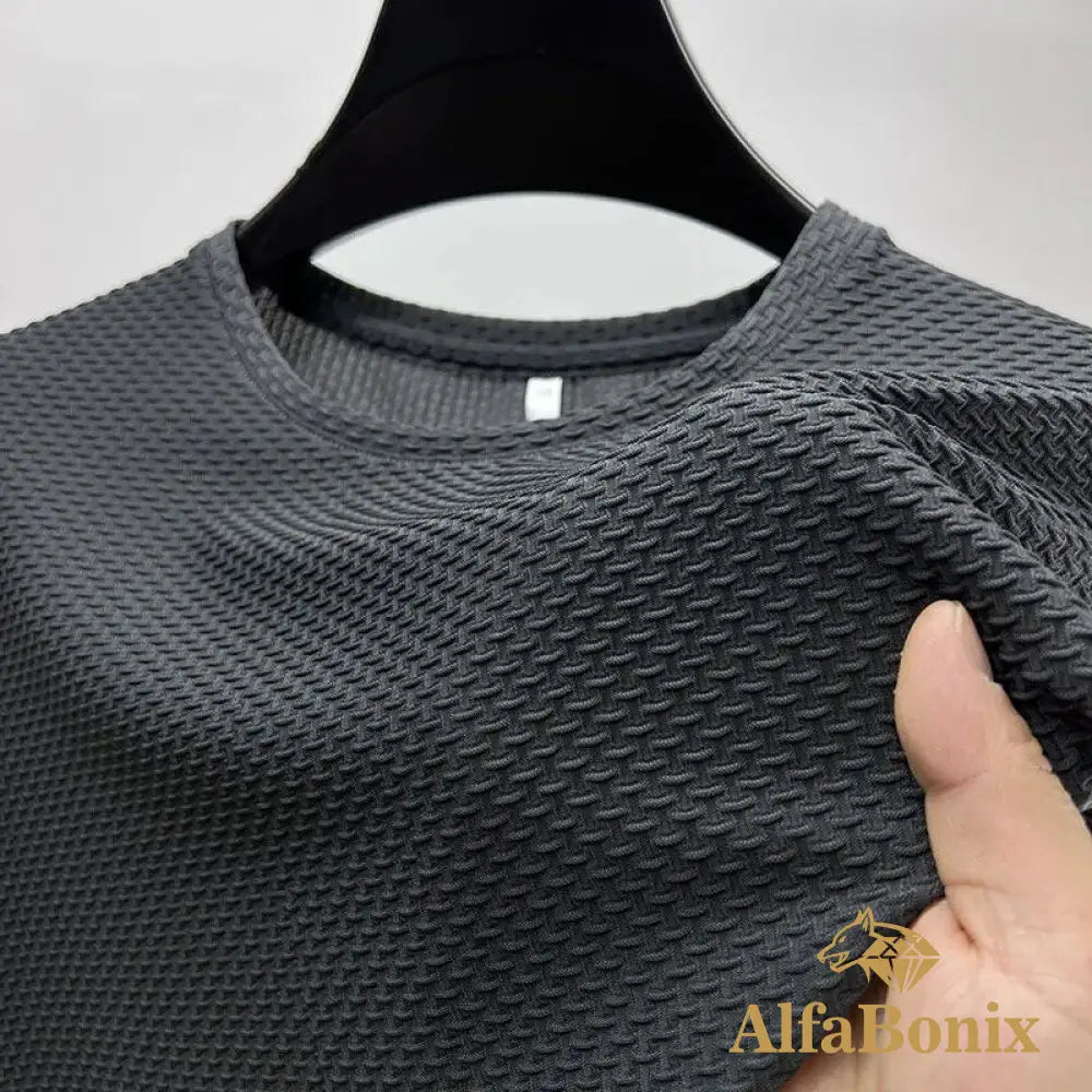 High-End Ice Silk Breathable Short Sleeved T-Shirts O Neck Summer Thin Mesh Loose Elasticity T