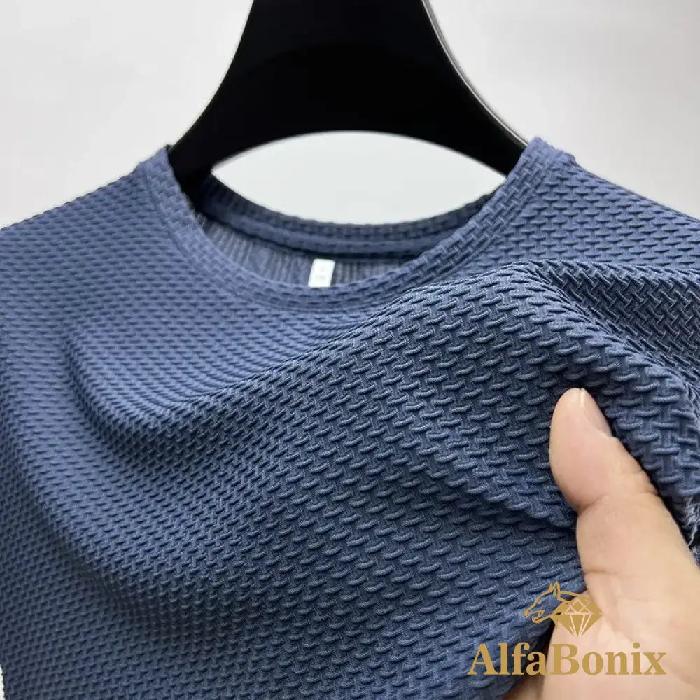 High-End Ice Silk Breathable Short Sleeved T-Shirts O Neck Summer Thin Mesh Loose Elasticity T