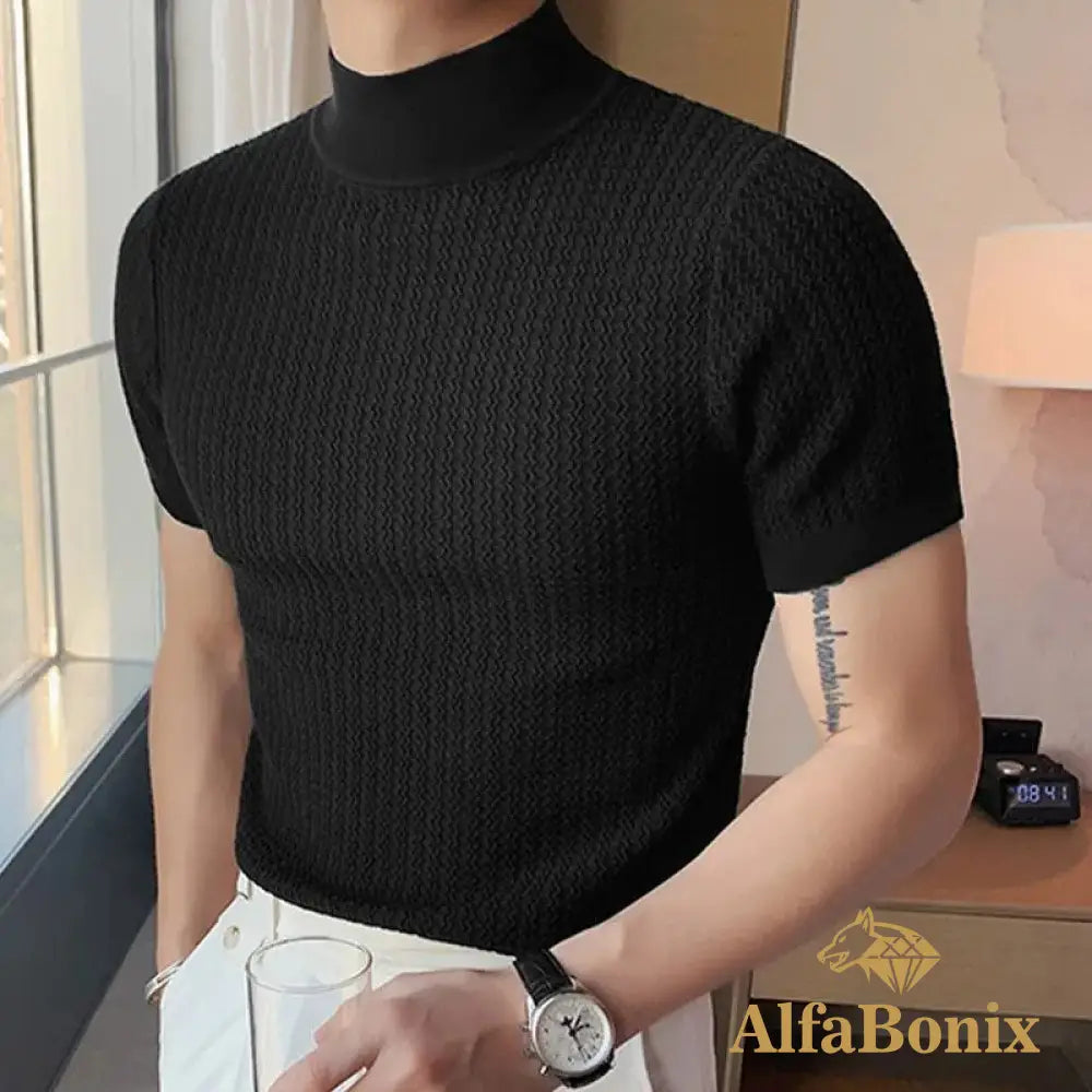 2023 Summer Tight Knited T-Shirt Casual Streetwear High-Neck Solid Color Short-Sleeved Bottoming