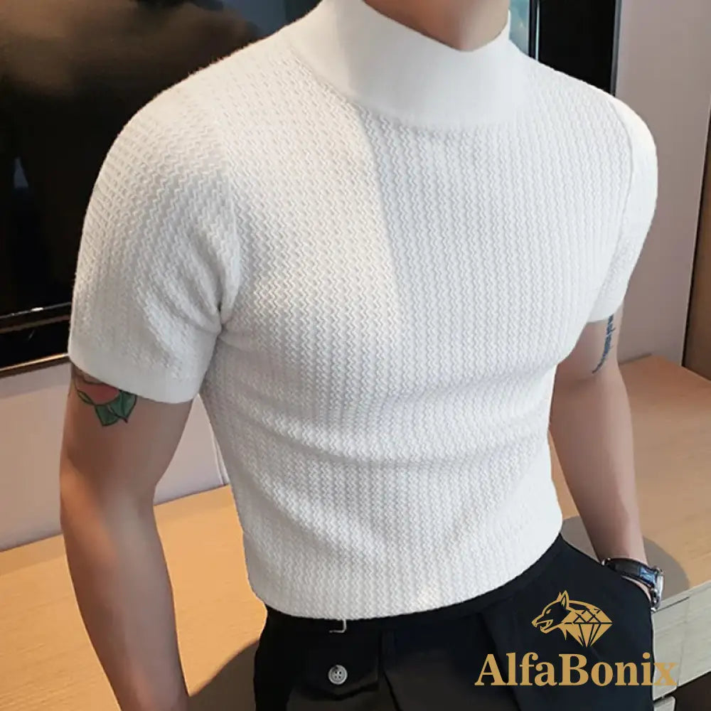 2023 Summer Tight Knited T-Shirt Casual Streetwear High-Neck Solid Color Short-Sleeved Bottoming