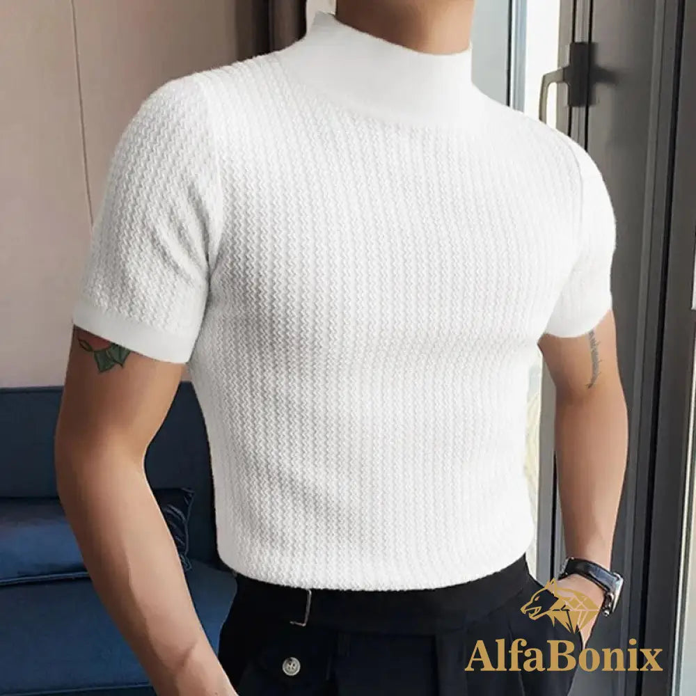 2023 Summer Tight Knited T-Shirt Casual Streetwear High-Neck Solid Color Short-Sleeved Bottoming