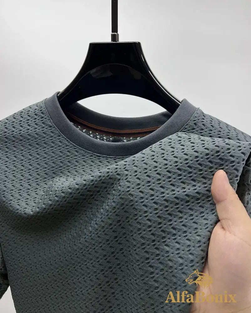 Luxury summer hollow ice silk short sleeve T-shirt men’s brand solid color round neck top silky breathable fashion