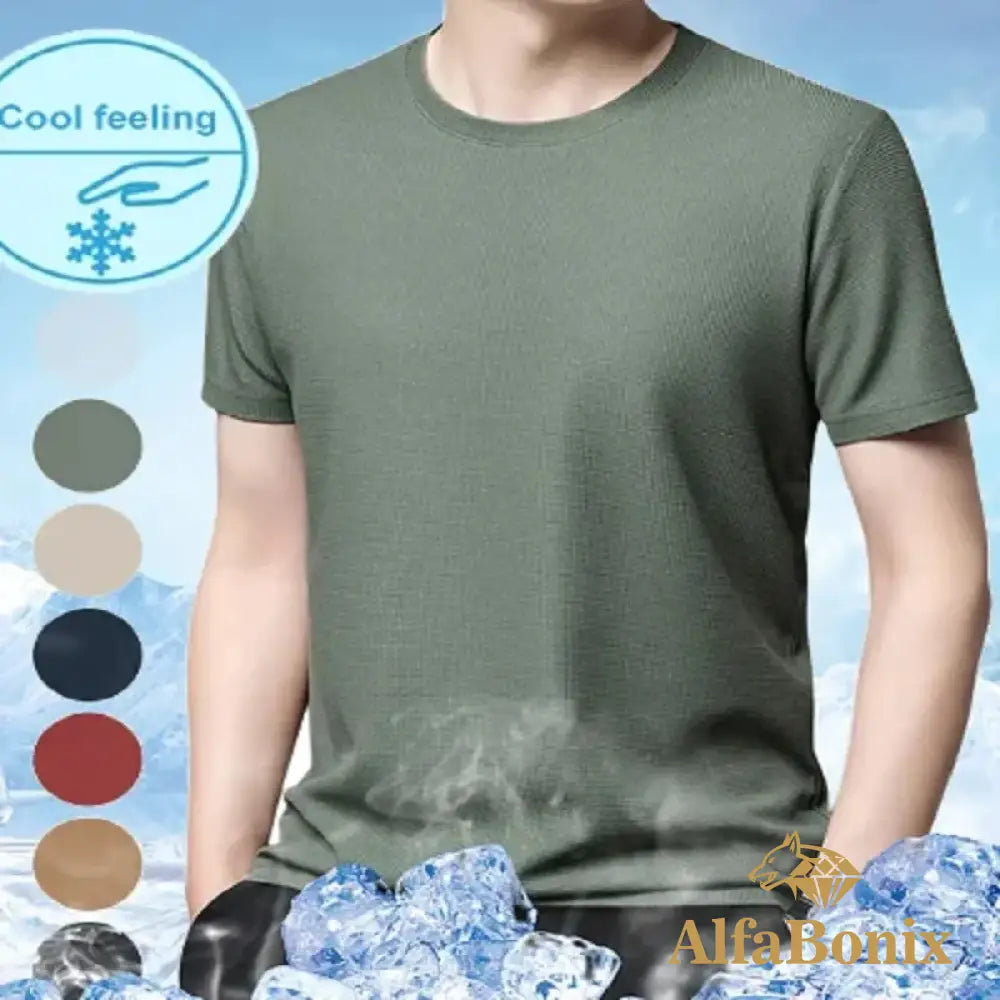 Men Short T Shirt Breathable Waffle Weave Sleeve T-Shirt 2023 Summer New Casual Round Neck Thin Base