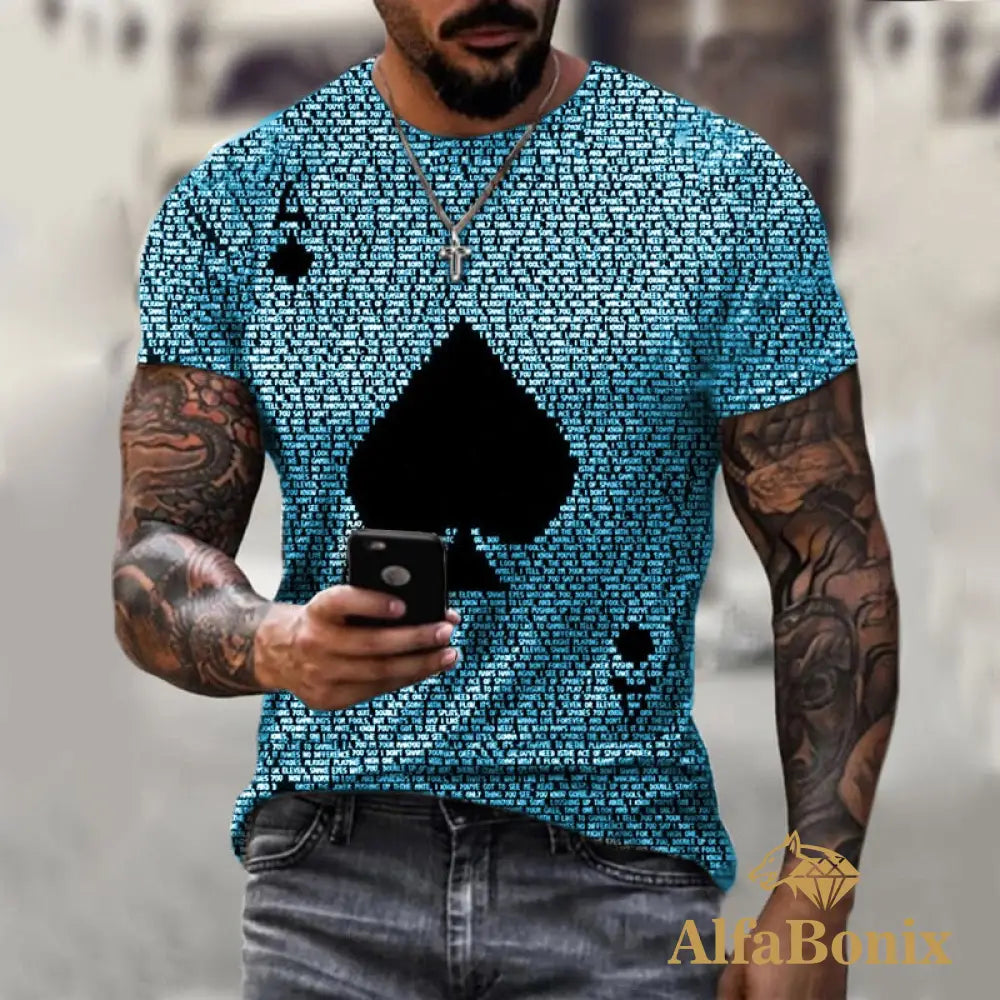 Camiseta Estampa 3D Cartas Azul Claro / Pp