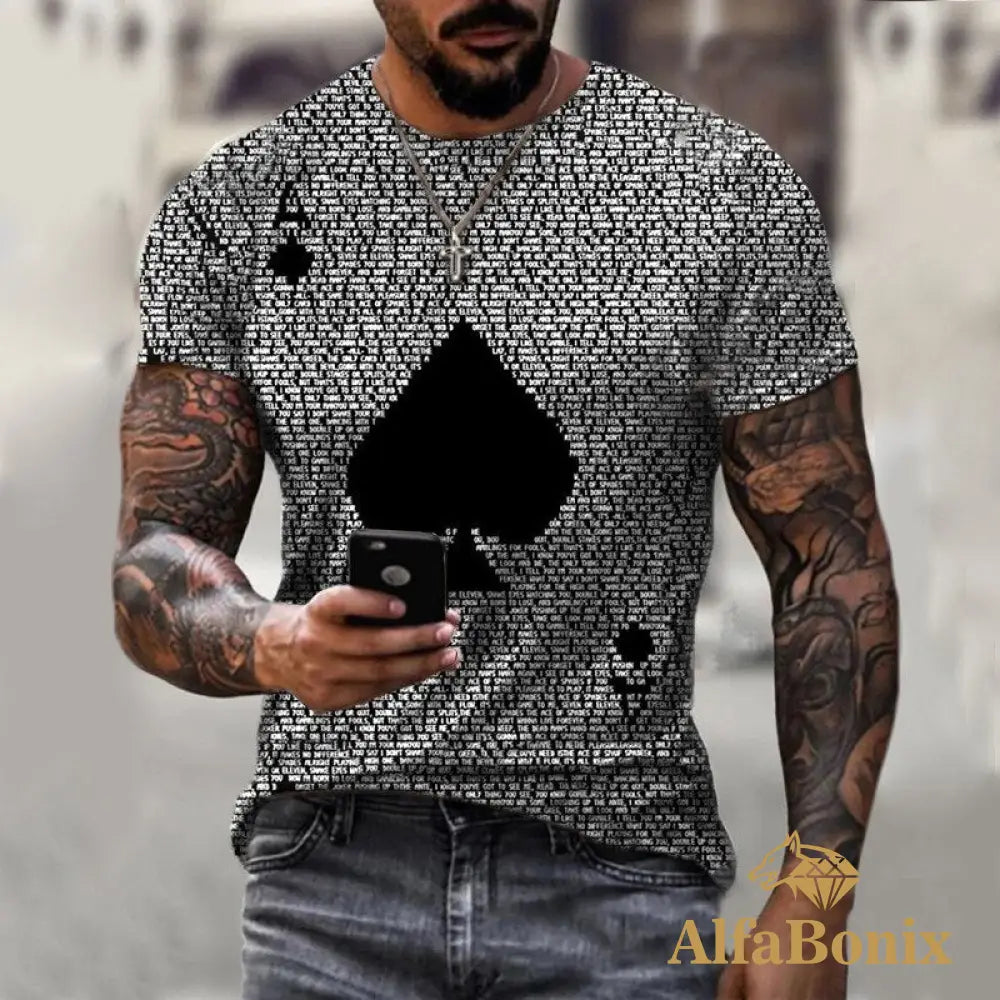 Camiseta Estampa 3D Cartas Cinza / Pp