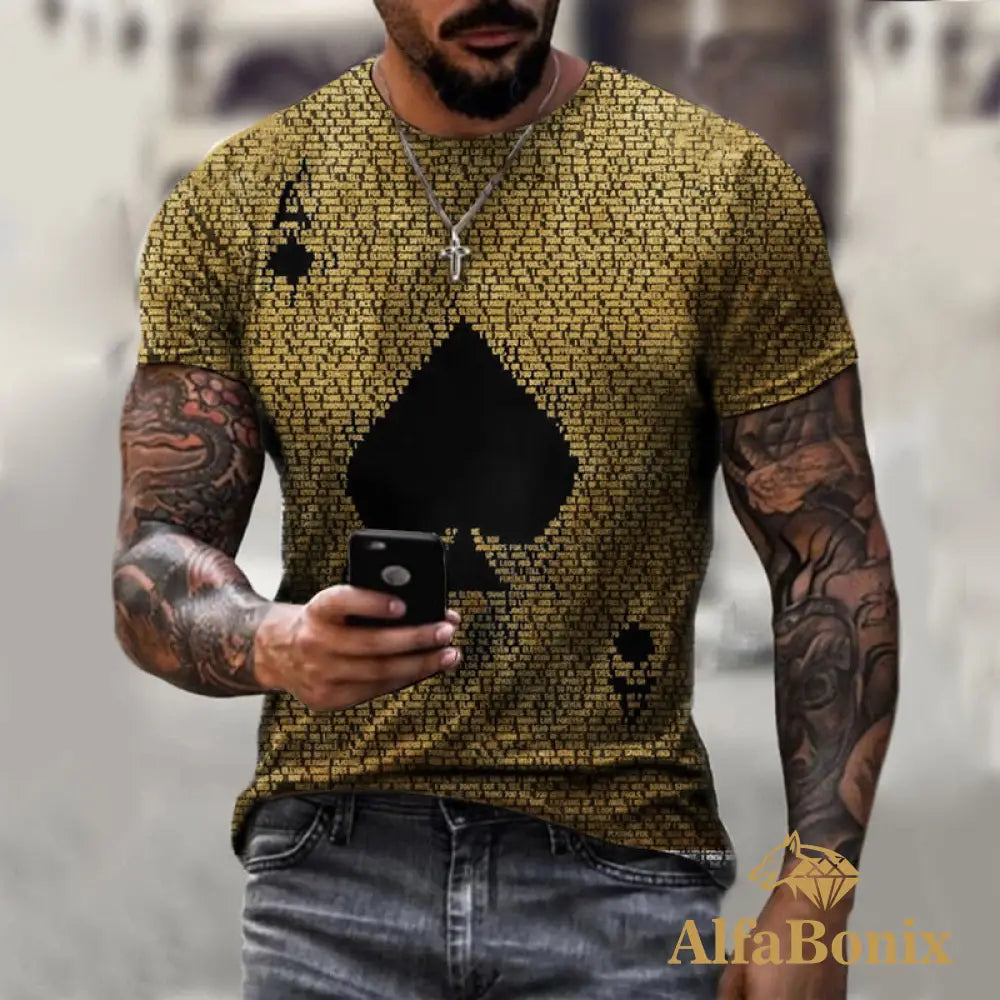 Camiseta Estampa 3D Cartas Dourado / Pp