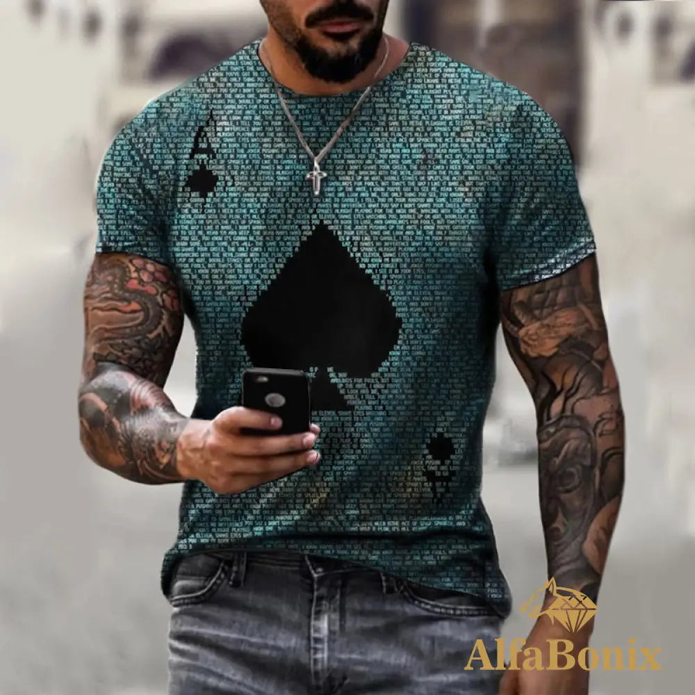 Camiseta Estampa 3D Cartas Verde Água / Pp