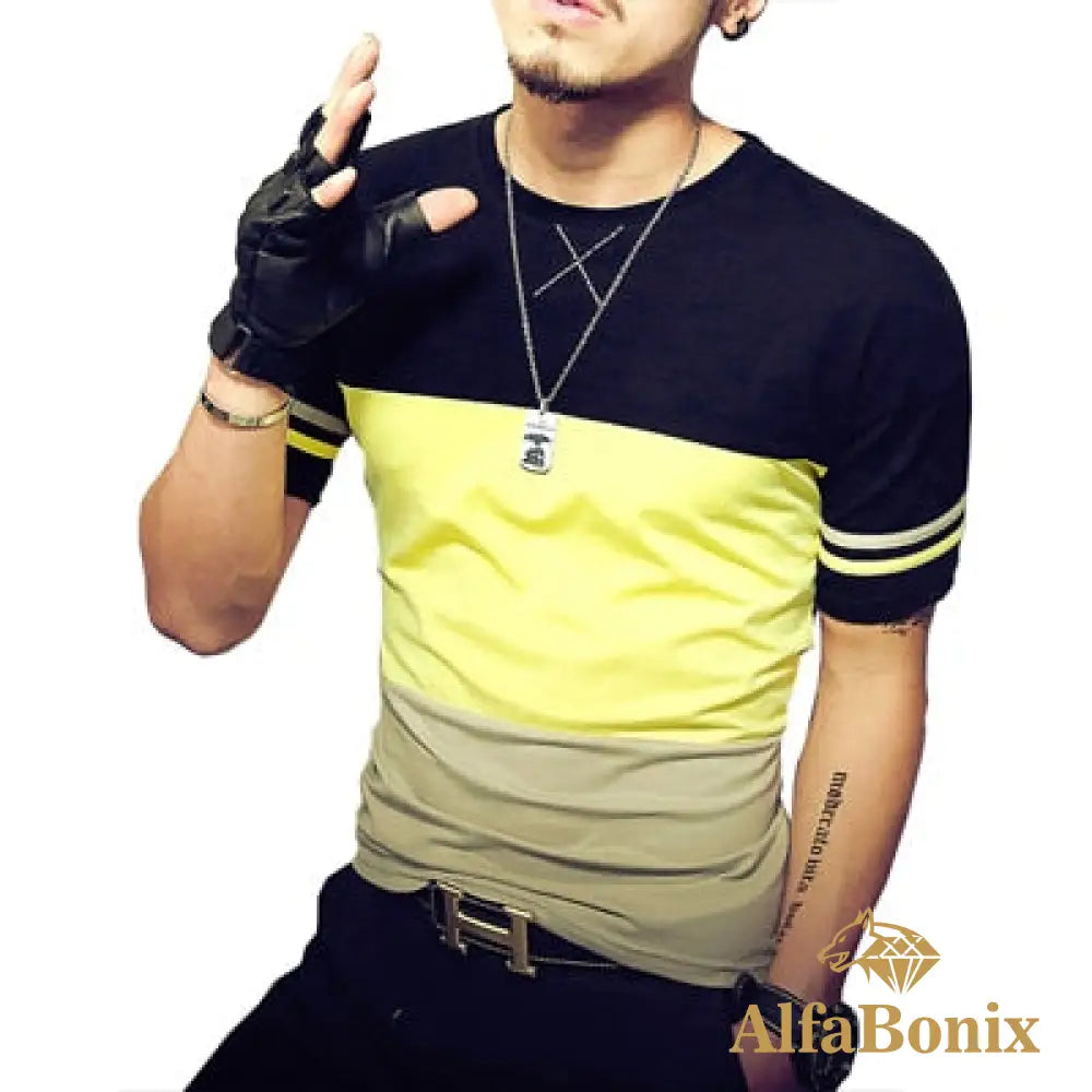 Camiseta Masculina Casual Slim Amarelo / Pp