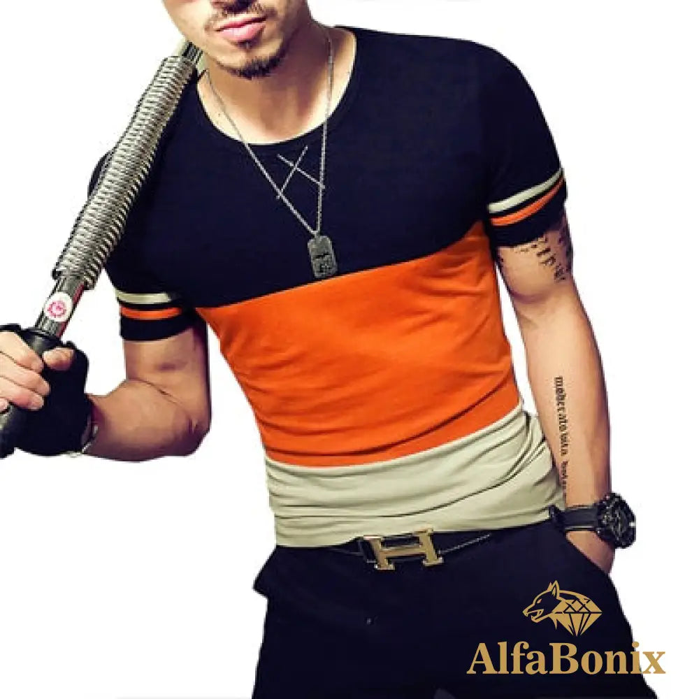 Camiseta Masculina Casual Slim Laranja / Pp