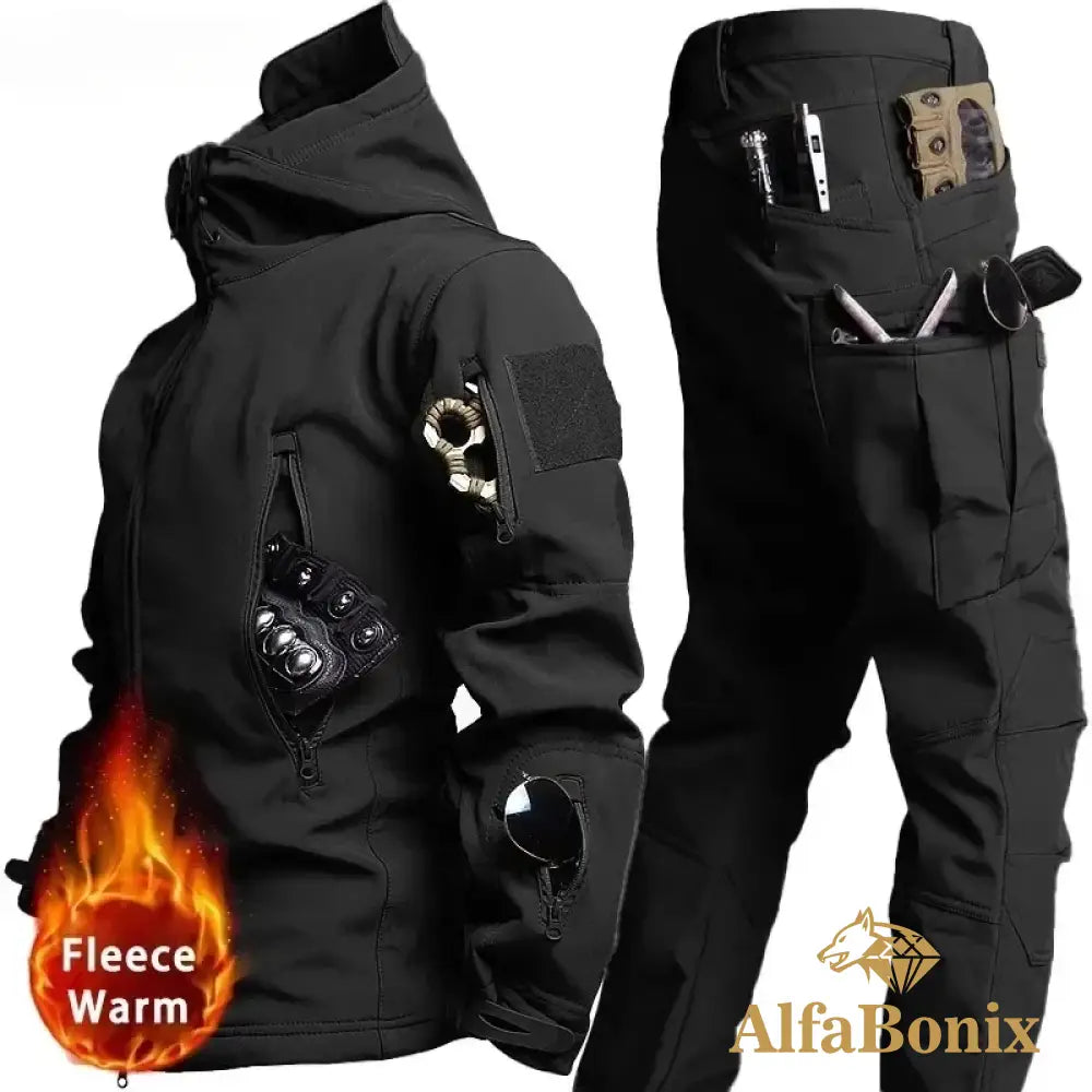 Tactical Waterproof Men Camo Set Soft Shell Fleece Winter Combat Suit Windbreak Warm Multi Pocket