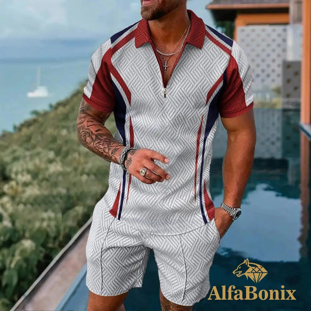 Mens Casual White Blue And Red Suit M Polo