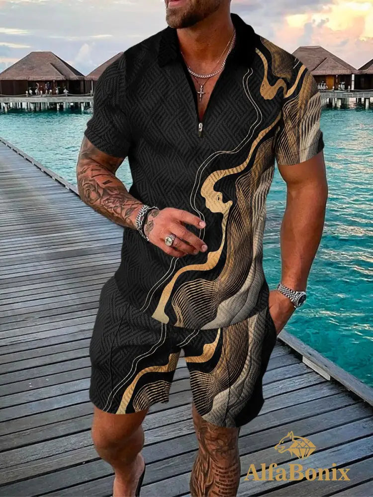 Mens Casual Desert Haze Black Polo Suit M