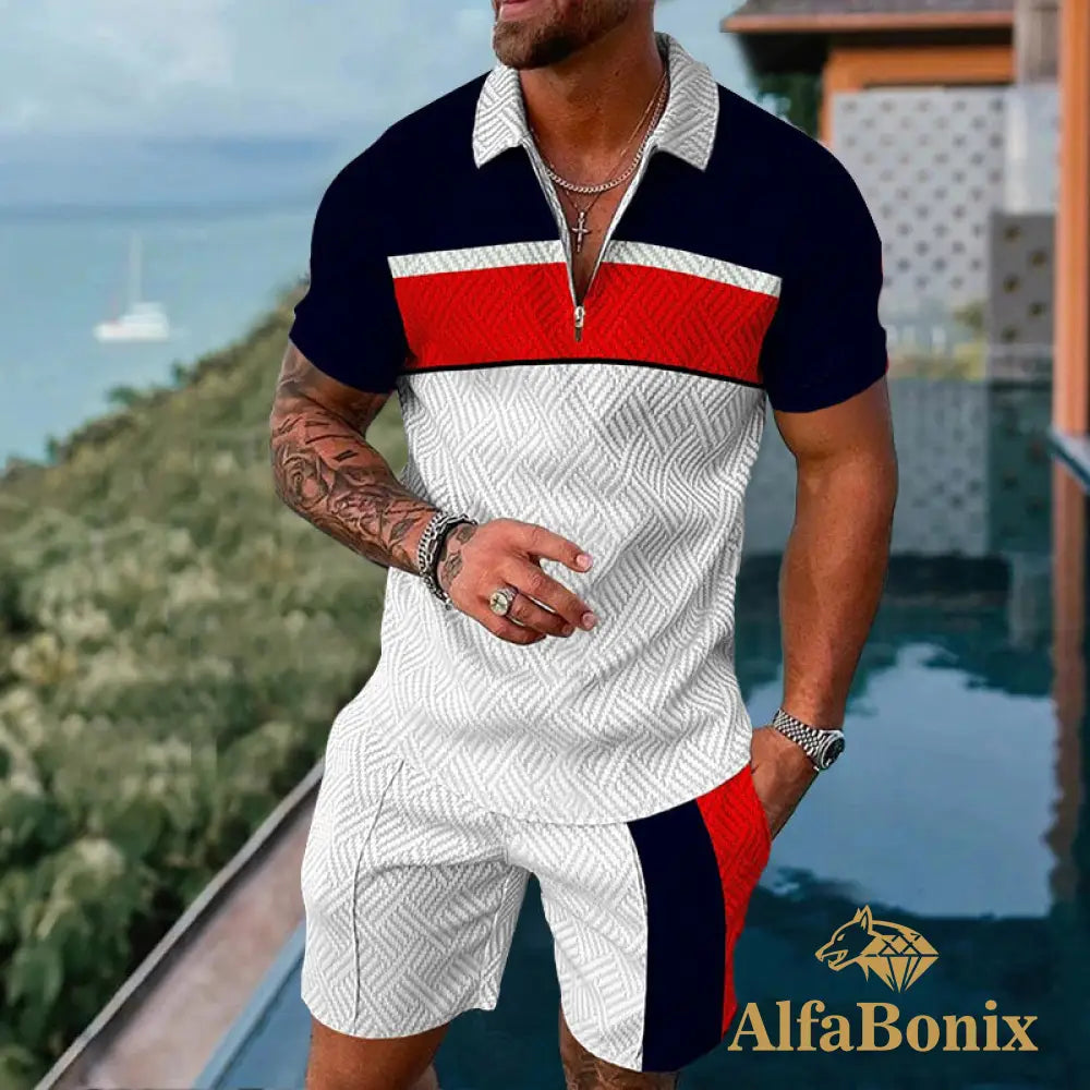 Mens Casual Cool Thrift Pattern Printed Polo Suit M