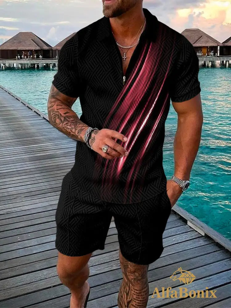 Mens Casual Dark Evil Patterned Polo Suit M