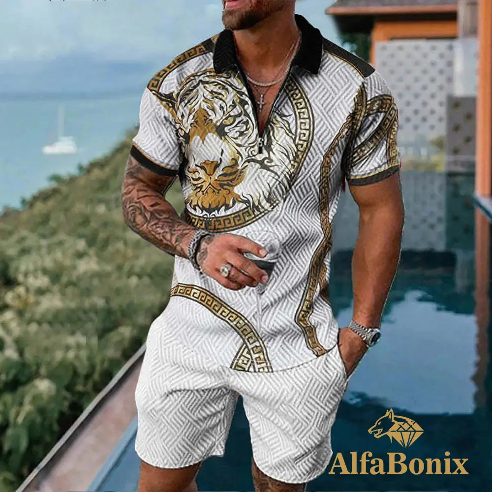 Mens Casual Golden Tiger Polo Suit M