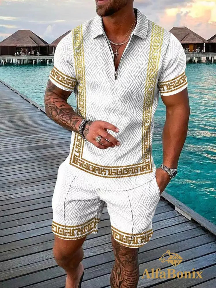 Mens Casual Greek Patterns Polo Suit M