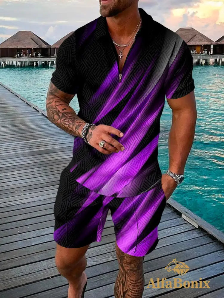 Mens Casual Purple Haze Black Polo Suit M