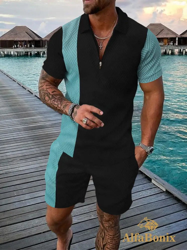 Mens Casual Light Blue And Black Suit M Polo