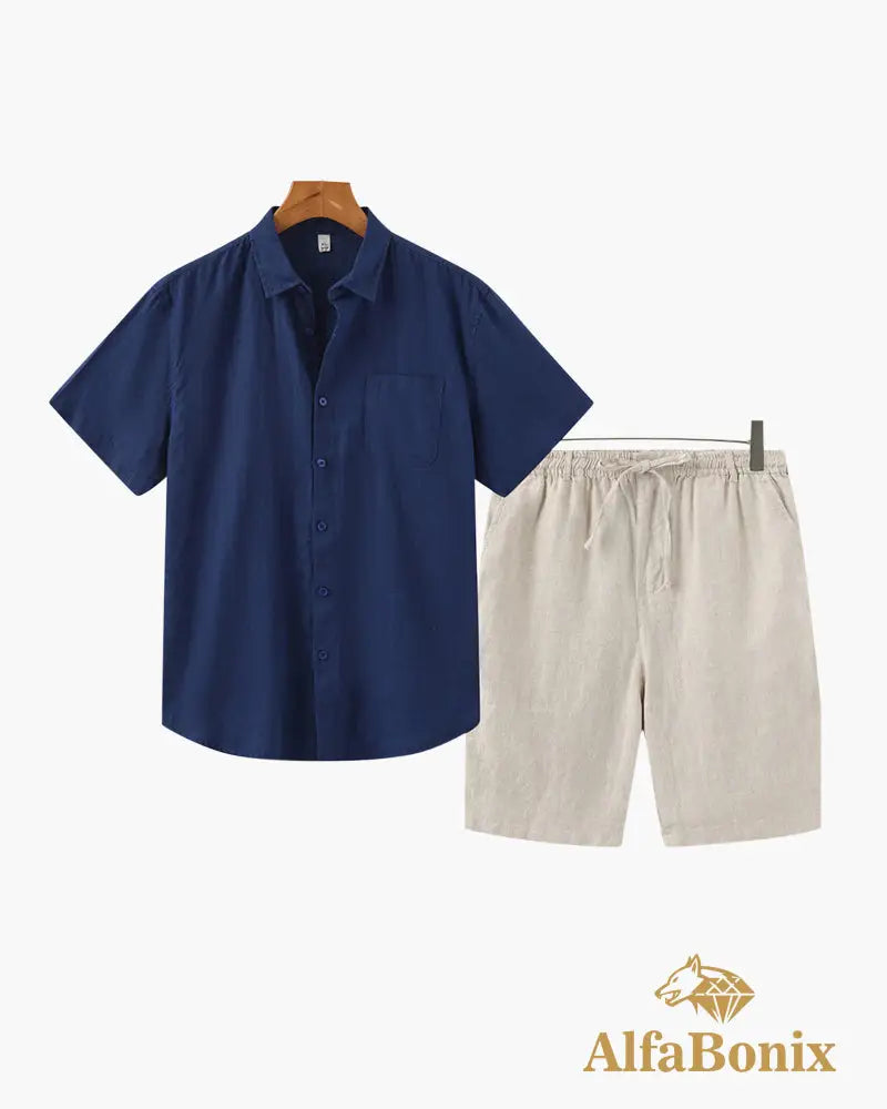 Old Money Linen Combo (Shorts) Blue / Beige / S