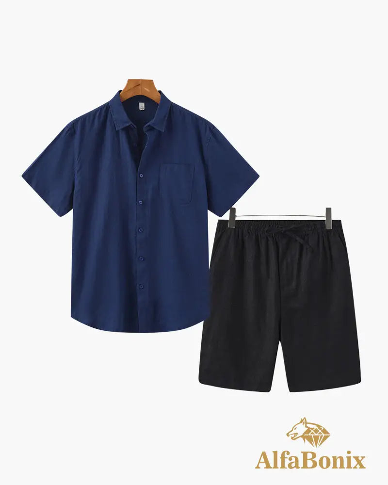 Old Money Linen Combo (Shorts) Blue / Black / S